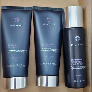 MONAT Revive Shampoo + Revitalize Conditioner + Refinish Hairspray – Black